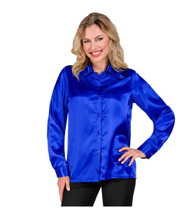 Jaren 70 Blouse Satijn Blauw Vrouw