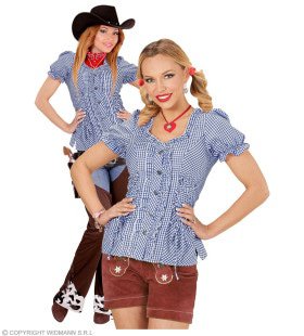 Geblokte Blouse Blauw / Wit Cowboy Tirol Vrouw