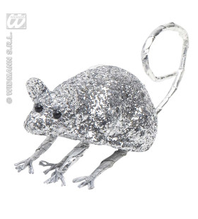 Glitter Muis Zilver 8,5 Centimeter