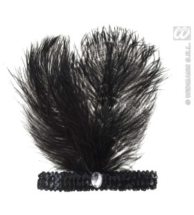 Hoofdband Zwart Met Marabou En Edelsteen