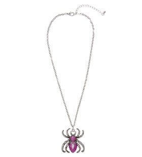 Horror Ketting Zilver Met Paarse Spin, Strass