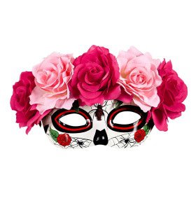 Acapulco Oogmasker Dia De Los Muertos Met Rode / Roze Rozen