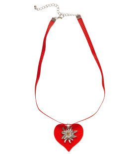 Hals Ketting Met Rood Hart En Edelweiss