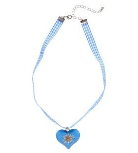 Hals Ketting Met Azuurblauw Hart En Edelweiss