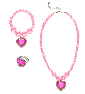 Prinses Ketting Armband Ring Strass Hart Roze