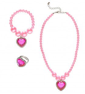 Prinses Ketting, Armband, Ring Strass Hart Roze