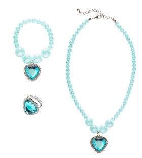 Prinses Ketting, Armband, Ring Strass Hart Azuur Blauw