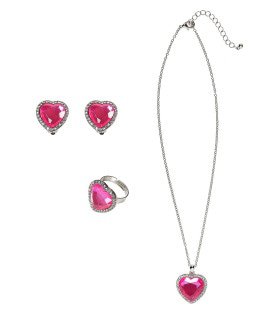 Prinses Ketting, Oorbellen, Armband Strass Roze