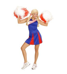 Amerikaanse Cheerleader Blauw / Rood Vrouw Kostuum