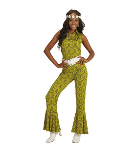 Groovy Geralda 70s Dames Jumpsuit, Behang Vrouw Kostuum