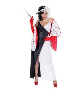 Cruella Met Dalmatier Cape Vrouw Kostuum