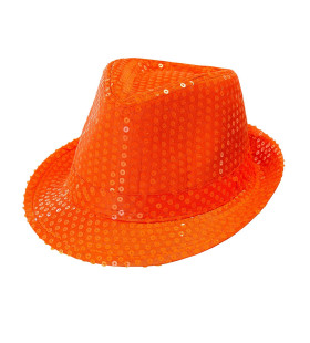 Neon Oranje Fedora Hoed Met Pailletten