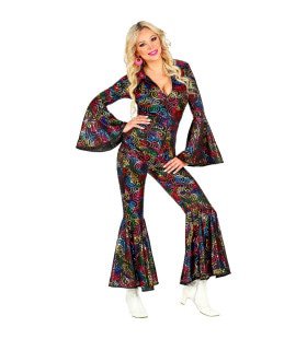 Hippie Draaien In De Disco Jaren 70 Stippen Jumpsuit Vrouw Kostuum