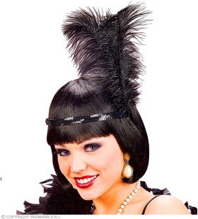 Roaring Twenties Pailletten Hoofdband Met 2 Veren, Zwart