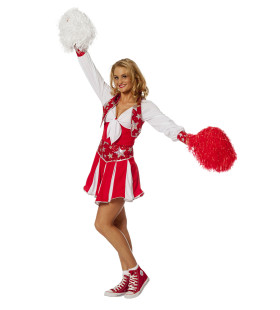 Dansende Cheerleader Luxe Rood Vrouw Kostuum