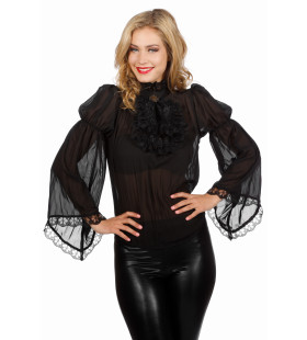 Piraten / Gothic Blouse Zwart Wijde Mouw Vrouw