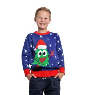 Kersttrui Blauw Met Olijke Kerstboom Kind