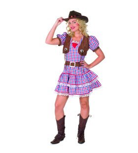 Bont En Blauwe Stoere Cowgirl Vrouw Kostuum