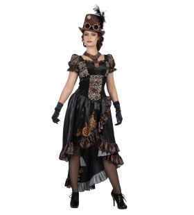 Zwart Glanzend Steampunk Met Tandwielen Vrouw Kostuum