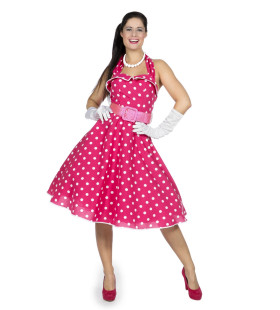 Jaren 50 Roze Stippen Swingdress Met Riem Vrouw Kostuum