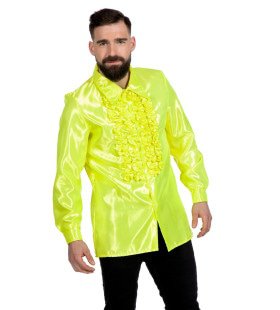 Gele Ruchesblouse Satijn Foute Neon Disco