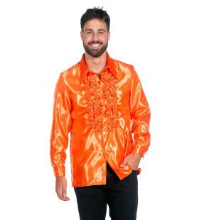 Oranje Ruchesblouse Satijn Foute Disco