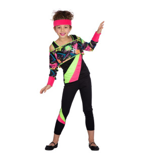 Spetterend Neon 80s Aerobics Meisje Kostuum