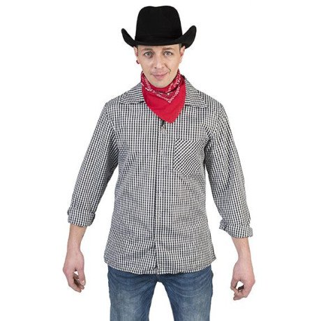 Zwart Wit Ruitjes Shirt Cowboy Hank Man