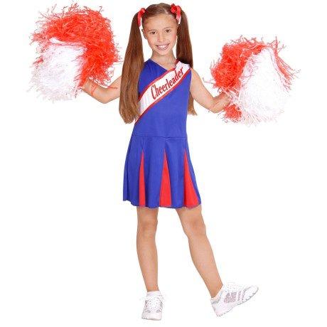 Amerikaanse Cheerleader Blauw / Rood Meisje Kostuum