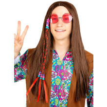 Bruine Lange Hippie Pruik Johnny