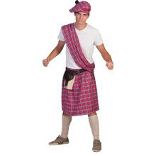 Roze Schotse Highlander Tartan Man Kostuum