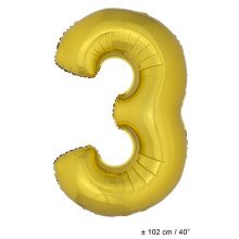 Folie Cijfer Ballon Nummer 3 Goud XL 102cm (Leeg)