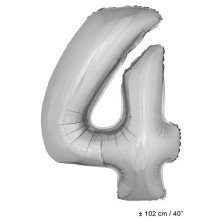 Folie Cijfer Ballon Nummer 4 Zilver XL 102cm (Leeg)