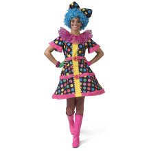 Hotty Dotty Multicolor Regenboog Stippen Clown Vrouw Kostuum