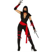 Sexy Flitsende Rood Zwarte Ninja Vrouw Kostuum