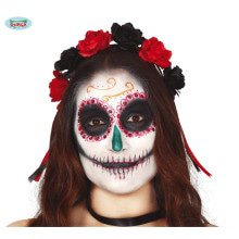 Dia De Los Muertos Hoofdband Met Zwarte En Rode Rozen