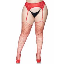 Visnet Stockings Met Strass Rood Plus Size