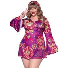 Retro Jaren 70 Hippie Roze Paars Plus Size Vrouw Kostuum