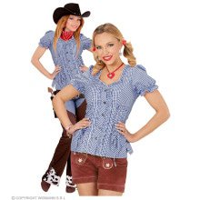 Geblokte Blouse Blauw / Wit Cowboy Tirol Vrouw