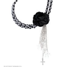 Religieuze Choker Met Roos En Kruisjes Zwart