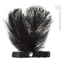 Hoofdband Zwart Met Marabou En Edelsteen