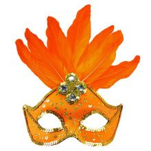 Samba Oogmasker Brazilie Met Veren En Parels, Neon Oranje