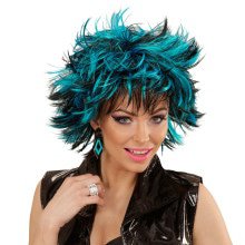 Punk Chick Pruik, Steamy Zwart / Blauw