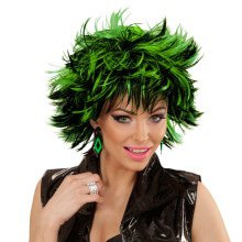 Punk Chick Pruik, Steamy Zwart / Green