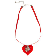 Hals Ketting Met Rood Hart En Edelweiss