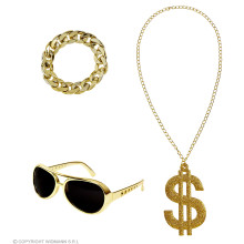 Foute Gouden Rapper Set Zonnebril, Ketting, Armband