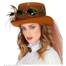 Hoge Hoed Steampunk Met Bril En Sluier Bruin