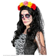 Dia De Los Muertos Sluier Met Gekleurde Bloemen