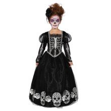 Zwarte Jurk Versierd Met Doodshoofden Day Of The Dead Meisje