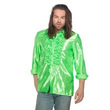 Groene Ruchesblouse Satijn Foute Neon Disco